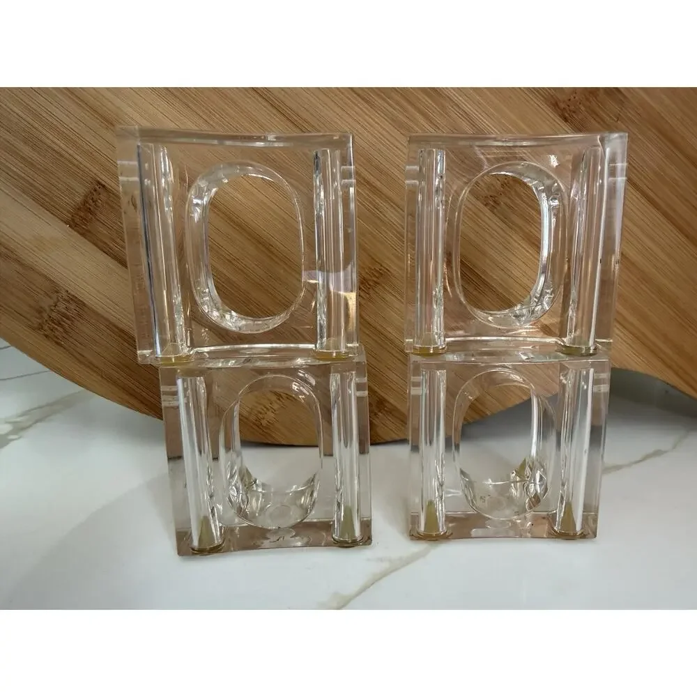 Vintage Lucite Acrylic Clear Individual Salt and Pepper Napkin Rings Set Of 4